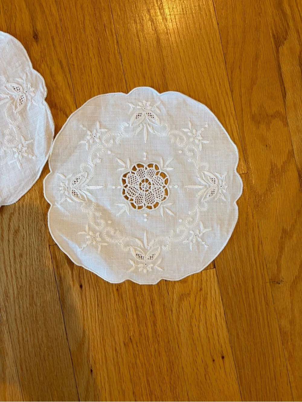 Embroidered White Round Doilies - Set of 2